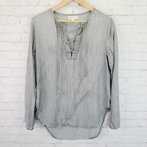 Cloth & Stone Grey Tencel Lace Up Long Sleeve Top XS C1270-678-141
